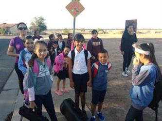Students walking to school